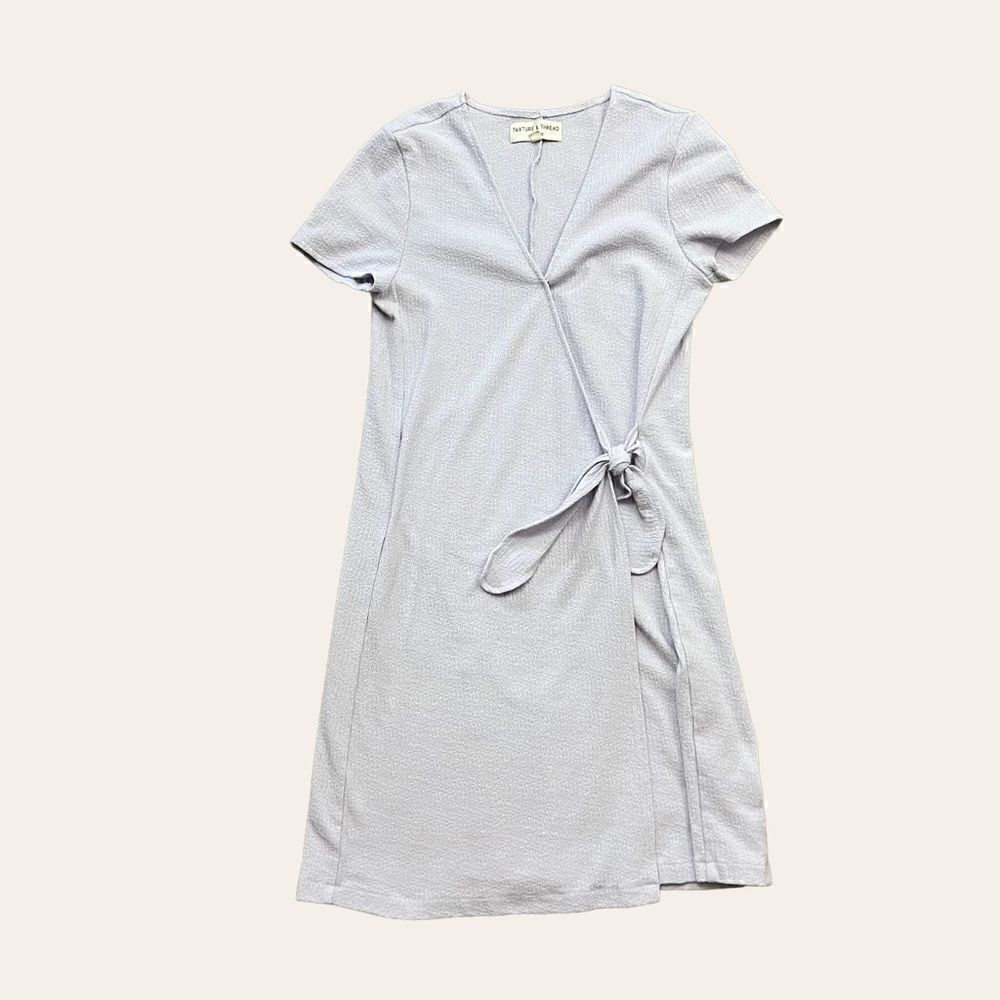 Texture and Thread Short Sleeve Side Tie Dress